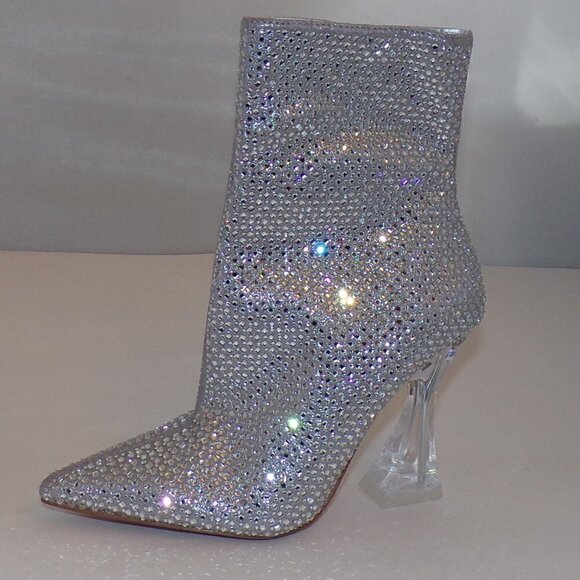 STEVE MADDEN Vivy-r Crystal Boots wclear Lucite Heel sz 6 - Picture 3 of 7